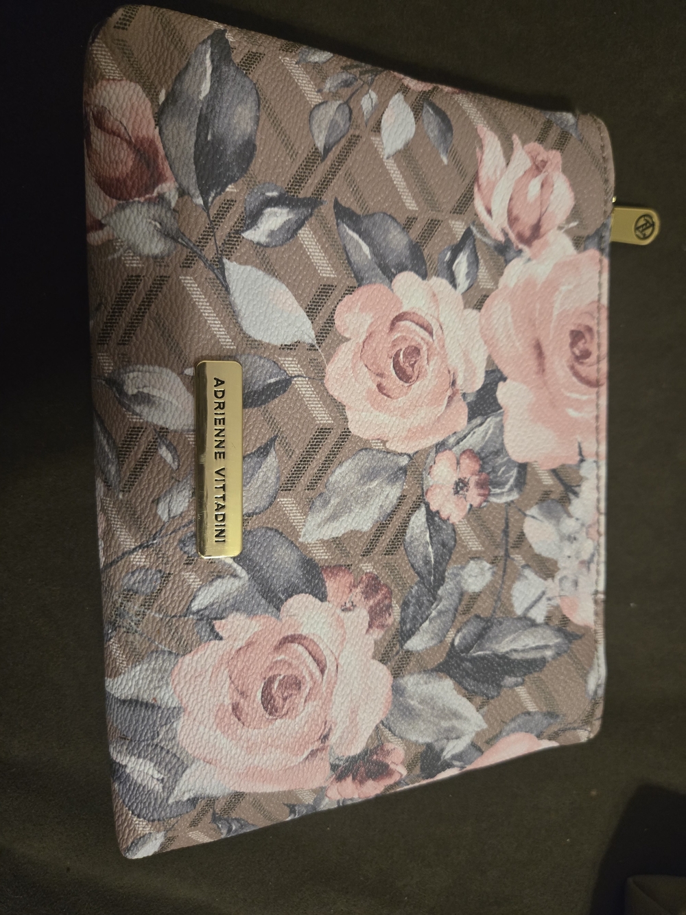 Adrienne Vittadini Floral Zip Makeup Bag- Pink Rose Print
